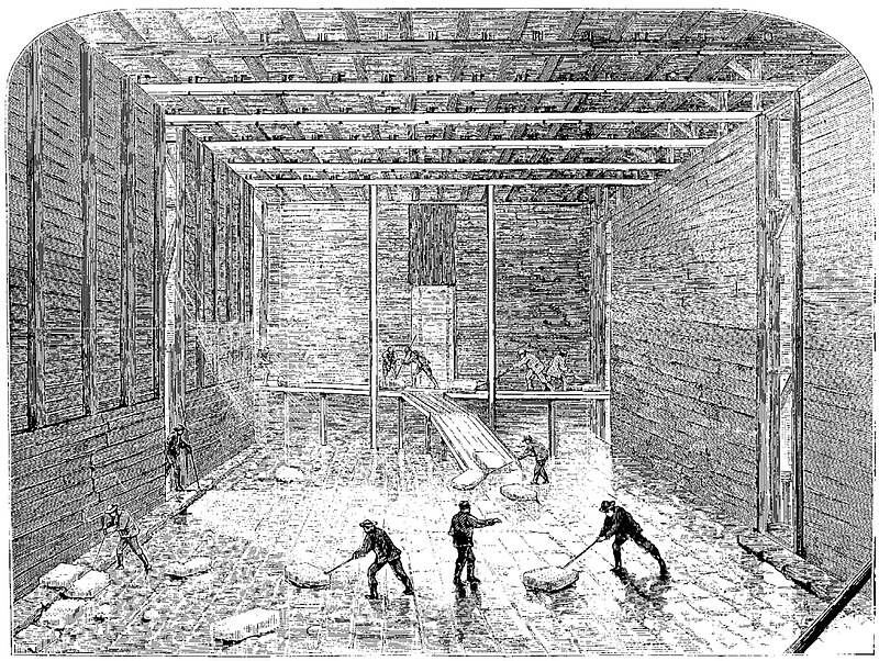 Inside an ice warehouse, 1871
