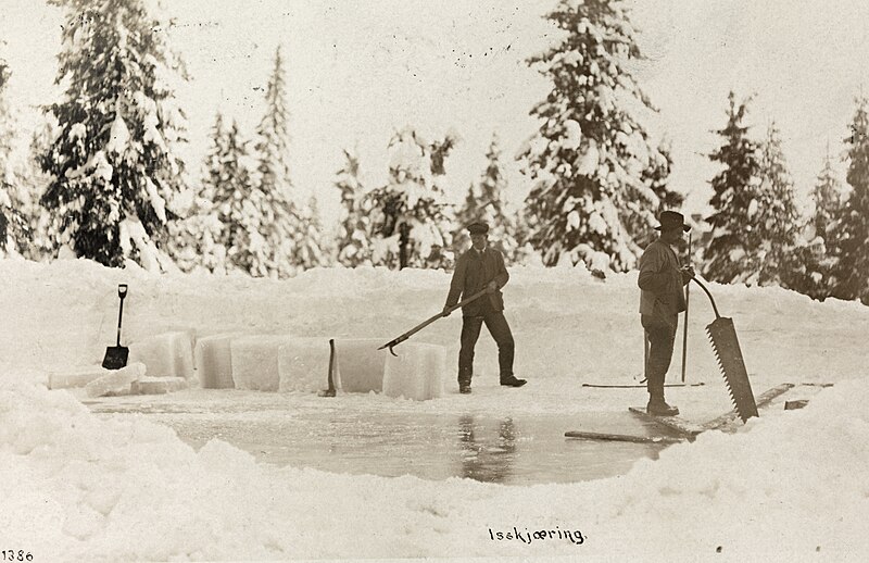 Norwegian ice cutting postcard, c. 1910