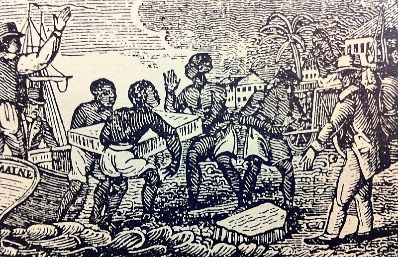 Unloading ice in Cuba, 1832